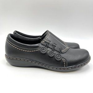 6W‎ 6 WIDE Clarks Ashland Effie Black Pebbled Leather Comfort Loafers Shoes